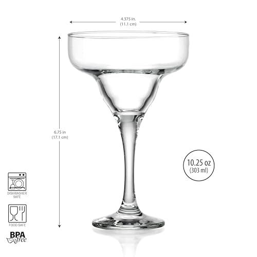 Glaver's Clear Margarita Glasses Set of 4, 10 oz. Stemware for Cocktails & Desserts