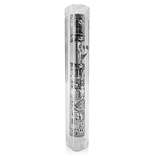Clear Mezuzah Case with Scroll, 5-Inch Waterproof Door Mezuza with Jerusalem Design