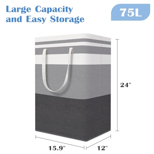 3-Pack Collapsible Laundry Hamper, 75L Waterproof Freestanding Basket