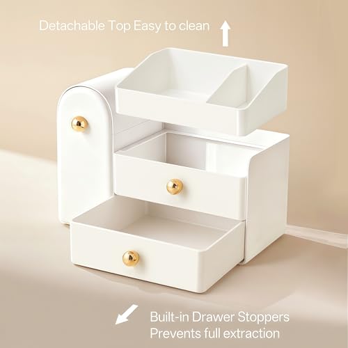 HBlife All White Large Makeup Organizer with Drawers & Brush Holder - Vanity Storage