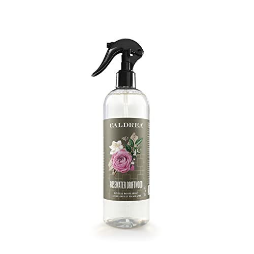 Caldrea Rosewater Driftwood Linen & Room Spray - Essential Oil Freshener, 16oz