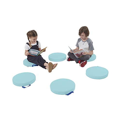 ECR4Kids SoftZone Floor Cushions, Round, Flexible Seating, Seafoam, 6-Piece