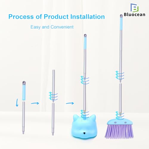 Kids Mini Broom and Dustpan Set - Adjustable Toddler Cleaning Toy, Blue