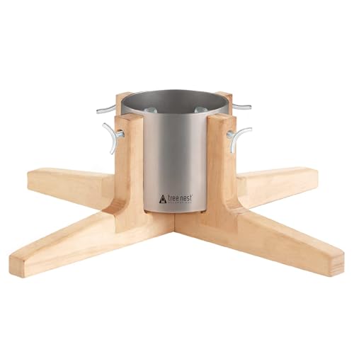 Rustic Real Christmas Tree Stand with Beechwood Legs for Live Trees up to 7ft
