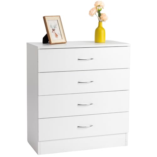 Modern 4-Drawer Dresser, White Minimalist Storage Chest for Bedroom