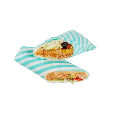 Restaurantware-Chef 101 12 x 12 Inch Deli Papers, 200 Greaseproof Sandwich Wrapping Papers - No Added PFAS, Striped Design, Turquoise And White Paper Food Basket Liners, Pre-Cut Style