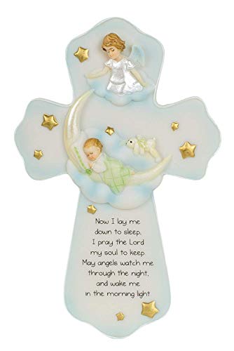 Guardian Angel Baby Cross with Prayer for Nursery Wall Decor, 7-Inch