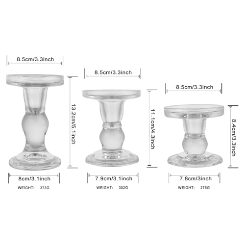 Clear Glass Taper Candle Holder Set of 3 - Elegant Table Centerpiece Decor