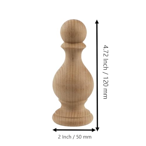 2 Pack Unfinished Beech Wood Decorative Finials, 4.72-Inch Bed Post Toppers