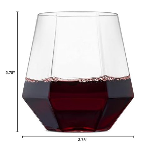 Munfix Plastic Stemless Wine Glasses 32 Pack - Diamond Shaped Unbreakable Disposable 12 Oz Clear Plastic Wine Champagne Whiskey Cups, Shatterproof Recyclable and BPA-Free
