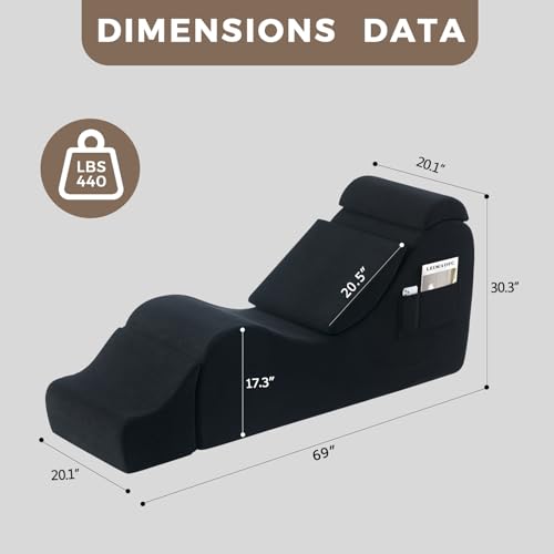 Ergonomic Yoga Chaise Lounge Chair with Ottoman, Headrest, and Lumbar Pillow