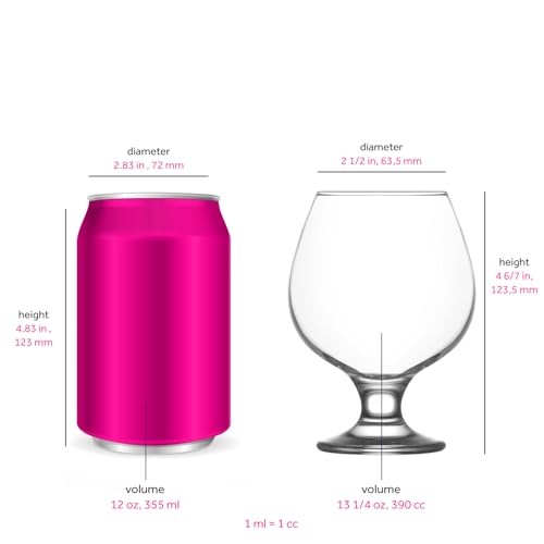 LAV Brandy Snifters Glass Set | 13.25oz Short Stem Balloon Glasses, Pack of 4