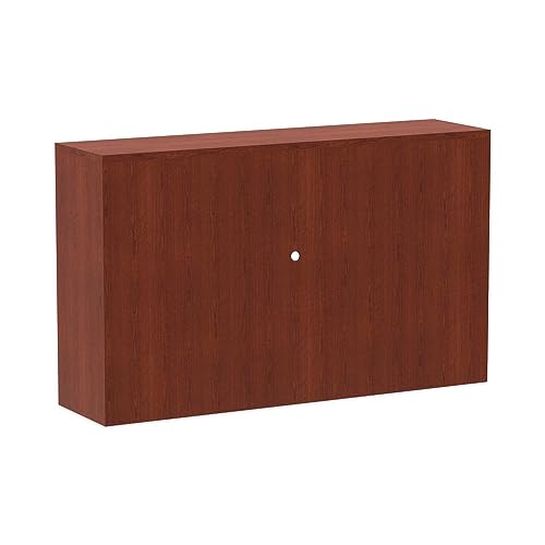 Woodgrain Laminate Desk Hutch with Doors, 59-Inch Wide, Medium Cherry