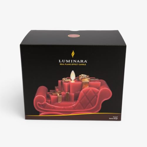 Luminara Flameless Santa Sleigh Candle 7 x 4.5 in Red - Moving Real Flame, Unscented