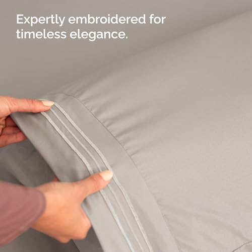Twin Size Wrap Around Bed Skirt and 2 Pillowcase Set - 18 Inch Drop, Grey