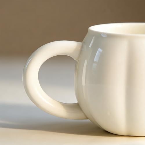HOPOYGOS White Pumpkin Mug - Large 17oz Ceramic Coffee & Tea Cup, Fall Halloween Decor