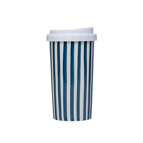 Blue Ceramic Travel Mug 12oz with Spill-Resistant Lid - Aesthetic Coffee Cup for On-the-Go