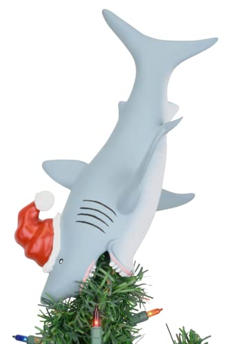 Great White Shark Christmas Tree Topper - 10-Inch Santa Shark Holiday Decor