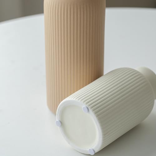 Modern Ceramic Vase Set - 3-Piece Ribbed Matte Vases for Home Decor