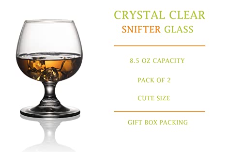 8.5 oz Crystal Brandy Snifter Glasses Set of 2 - Lead-Free Stemware for Cognac