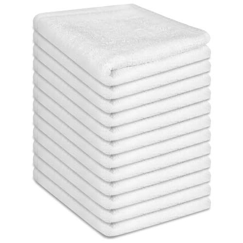 INFICRIME White 12 Pack Cotton Washcloths 12x12 Inches, Soft & Absorbent