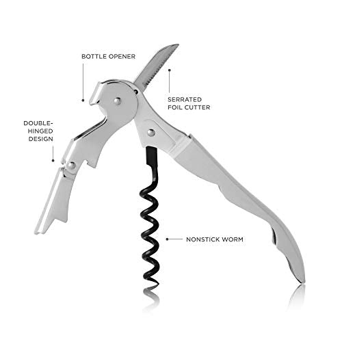 TRUE Metallic Silver Double Hinged Waiter's Corkscrew & Bottle Opener