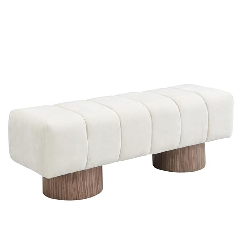 50-inch Upholstered Dining Bench, Light Beige Chenille Ottoman Seating