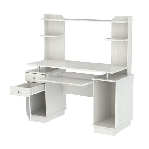 Computer Desk with Hutch, Keyboard Tray and Storage Drawers - Washed Oak