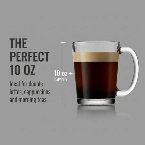 Godinger 10oz Glass Coffee Mugs Set of 4 - Made in Italy, Clear Drinkware