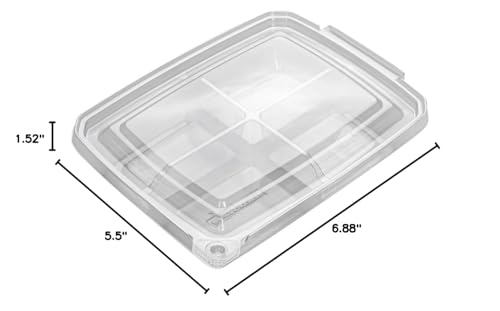 Tamper Tek 13 Ounce Rectangle Take Out Containers, 100 Durable Carryout Containers - Tamper-Evident, Freezable, Clear Plastic To-Go Containers, 4 Compartments, With Hinged Lids - Restaurantware