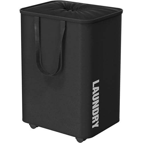 Large 82L Rolling Laundry Basket with Wheels and Mesh Cover