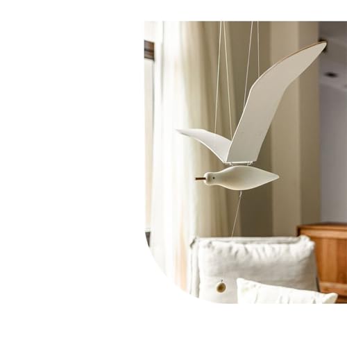Wooden Flying Seagull Hanging Mobile, Handcrafted Kinetic Ceiling Decor