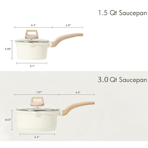 CAROTE 1.5Qt & 3.0Qt Sauce Pan Sets with Lid Cooking Pots Nonstick Saucepans Cookware Set with Pour Spout Small Kitchen Pot, Induction Comptable, Easy to Clean, PFOA FREE (White Granite)