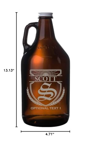 Personalized 64oz Amber Glass Beer Growler - Custom Laser Etched Gift