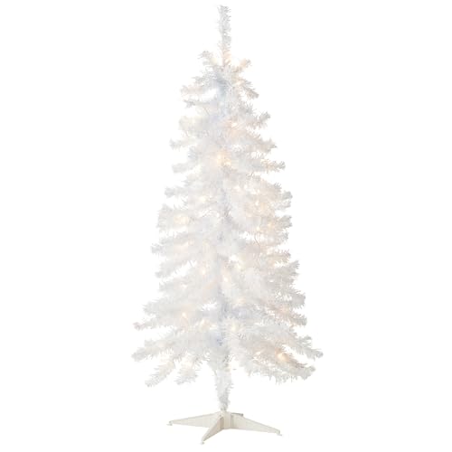 4ft Pre-Lit White Tinsel Artificial Christmas Tree with 70 Lights & Stand