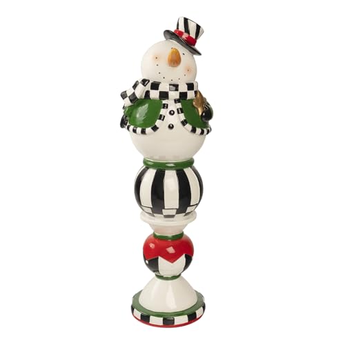 Bechivie Black & White Checkered Snowman Christmas Decor - White Variation, 14.6"
