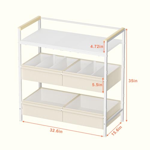 Baby Changing Table with Safety Bumpers and Large Storage Organizer