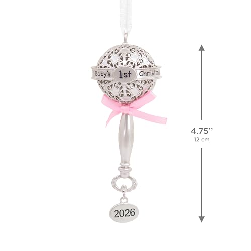 Hallmark Baby's First Christmas Ornament 2026 Pink Rattle - Silver Decor