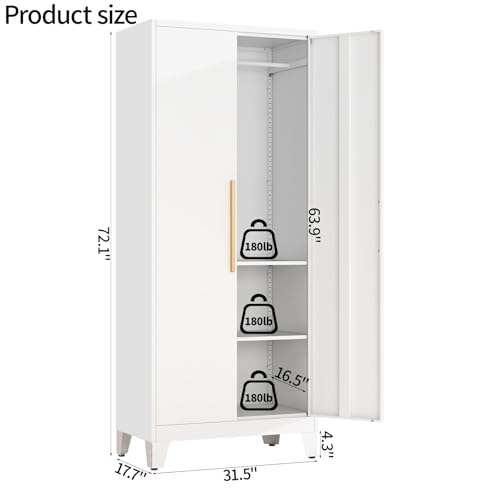 72-inch Tall Metal Wardrobe Closet with Adjustable Shelves and Hanging Rod