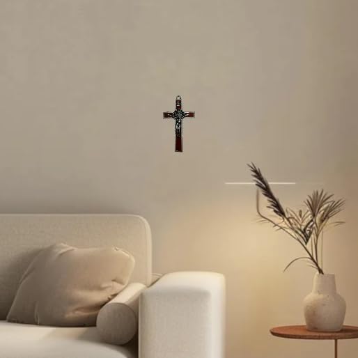 St. Benedict Metal Wall Cross - 5-Inch Antique Silver Enamel Crucifix