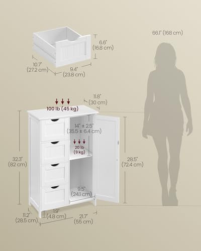 Freestanding Floor Storage Cabinet with 4 Drawers and Adjustable Shelf