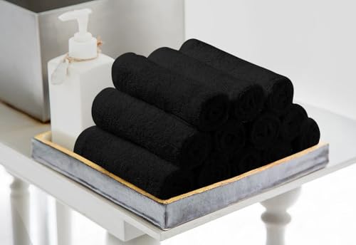 100% Cotton Hand Towels 16x27 Inch - Black Salon & Spa Towel Bulk Pack of 24