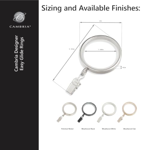 Weathered Oak Curtain Rings with Clips - 1-5/8 Inch, 18 Count