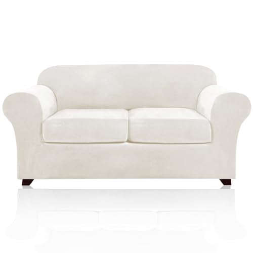 Washable Velvet Loveseat Cover for 2 Cushion Couch, 3 Piece