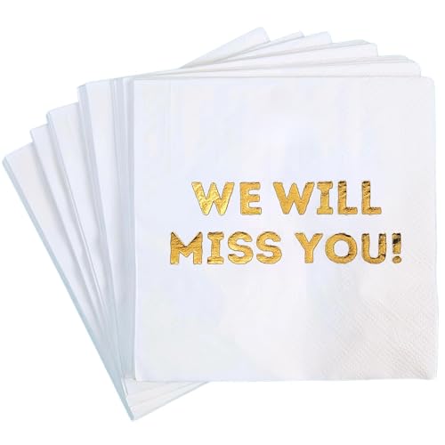 Cloverjoyed 5x5 Inch 'We Will Miss You' Farewell Cocktail Napkins - 50 Pack