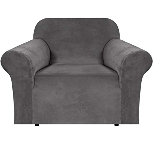 Stretch Velvet Armchair Cover - Soft & Durable Slipcover for Chairs (Gray, 31"-49")
