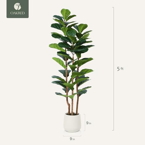 5ft Artificial Fiddle Leaf Fig Tree with White Planter