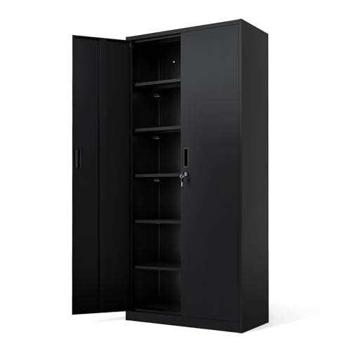71-Inch Tall Metal Storage Cabinet with 5 Adjustable Shelves and Lockable Doors