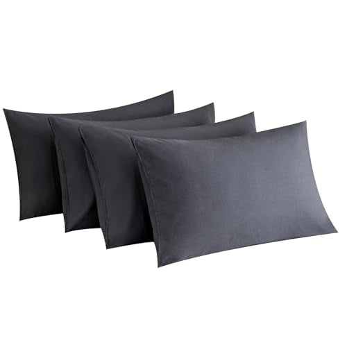 MINIPANDA Queen Pillowcase Set of 4 - Dark Grey Soft Microfiber (20x30 in)