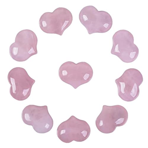 Natural Rose Quartz Heart Pocket Stones - 1 Inch Healing Crystals (10 Pack)